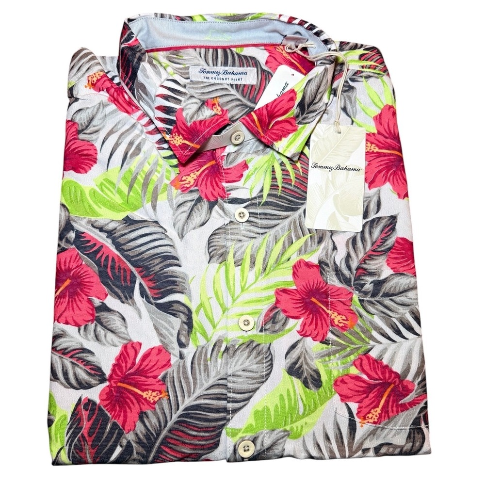 Tommy Bahama Mens 2XLT The Coconut Point Tropical Hibiscus Shirt Summer Gray NWT